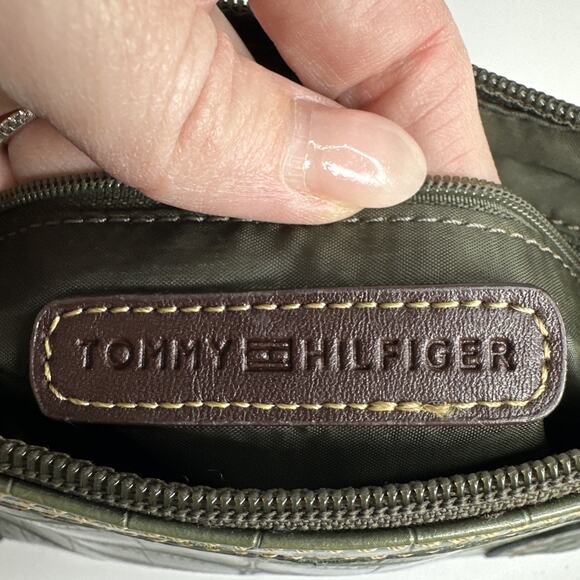 Vintage Tommy Hilfiger Mini Handbag Purse Croc Embossed Faux Leather Y2K Green - Picture 13 of 16